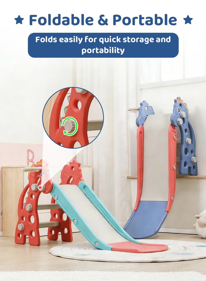 MaBaby Kids Folding SlideToddler Slide for Age 1-3 Kids Baby Slide Indoor Playset Outdoor Playground Foldable Slides for Toddlers Backyard Climber Set with Stairs Basketball Hoop and Ball - Image 4